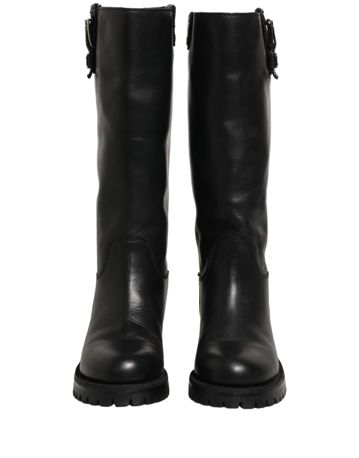 Dolce & Gabbana Black Leather Buckle Detail Mid Calf Boots