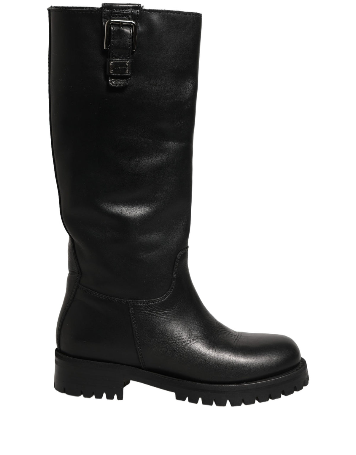 Dolce & Gabbana Black Leather Buckle Detail Mid Calf Boots