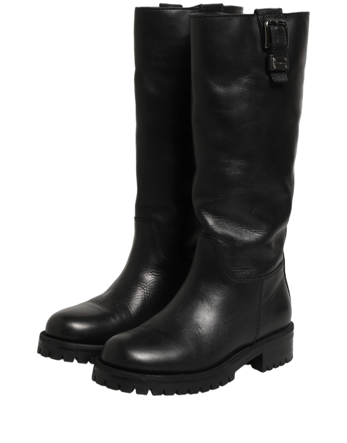 Dolce & Gabbana Black Leather Buckle Detail Mid Calf Boots
