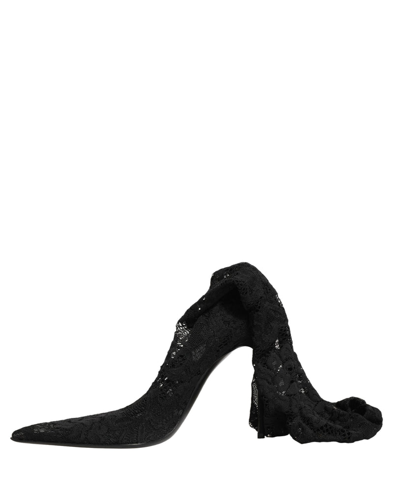 Dolce & Gabbana Black Taormina Lace Socks Boots