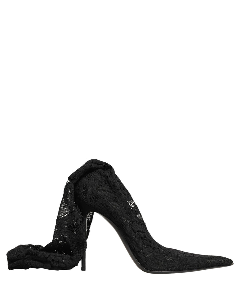 Dolce & Gabbana Black Taormina Lace Socks Boots