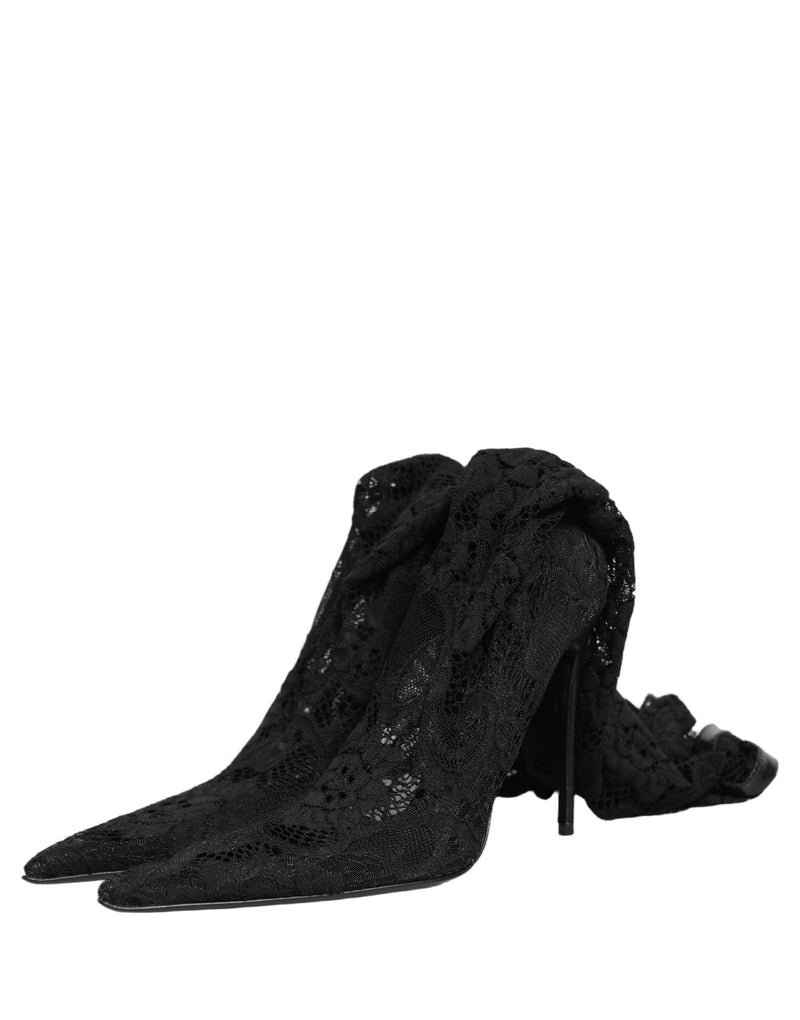 Dolce & Gabbana Black Taormina Lace Socks Boots