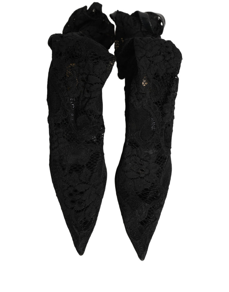 Dolce & Gabbana Black Taormina Lace Socks Boots
