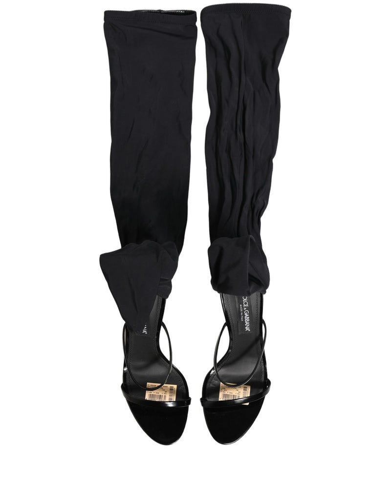 Dolce & Gabbana Stiletto Sandals Socks Knee High Boots - Black