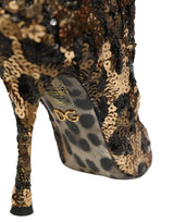Dolce & Gabbana Gold Leopard Sequin Sock Ankle Boots