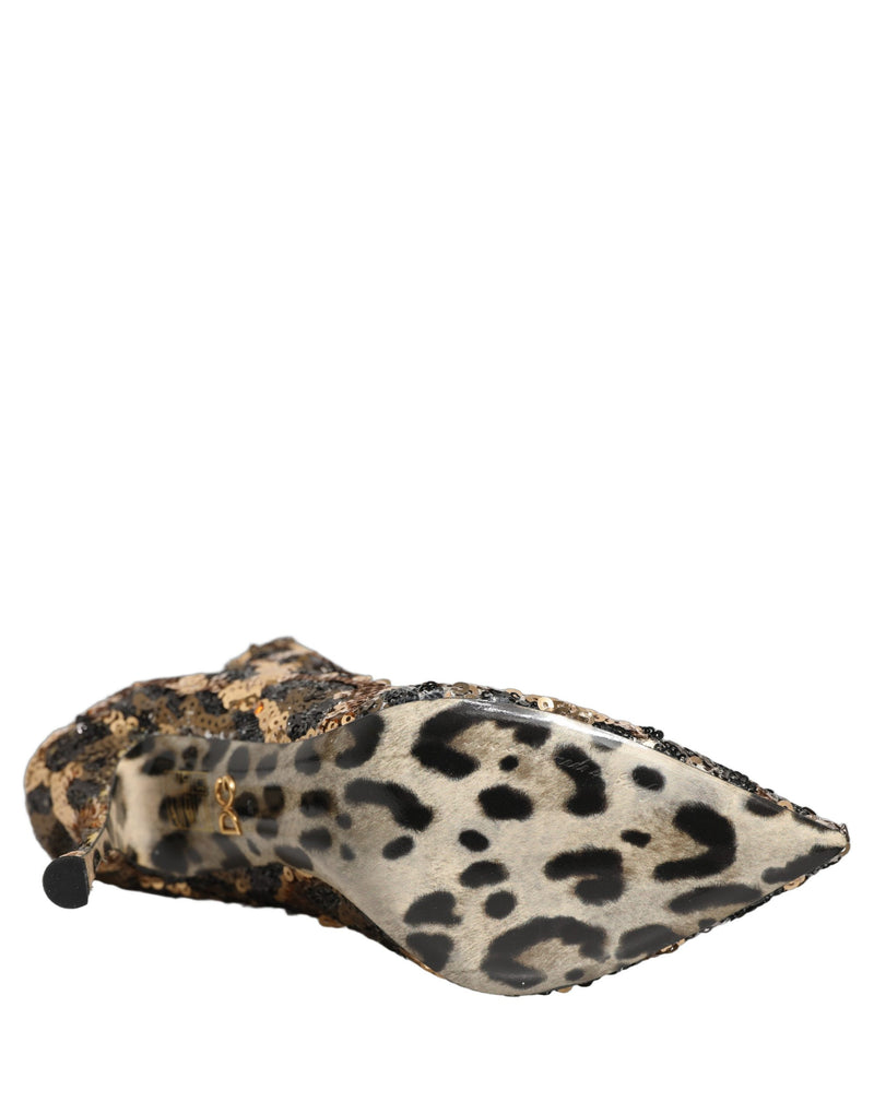 Dolce & Gabbana Gold Leopard Sequin Sock Ankle Boots