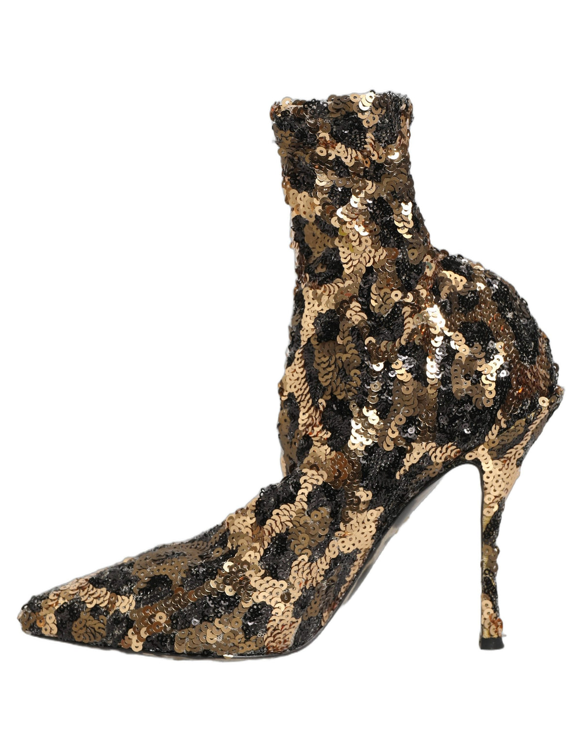 Dolce & Gabbana Gold Leopard Sequin Sock Ankle Boots