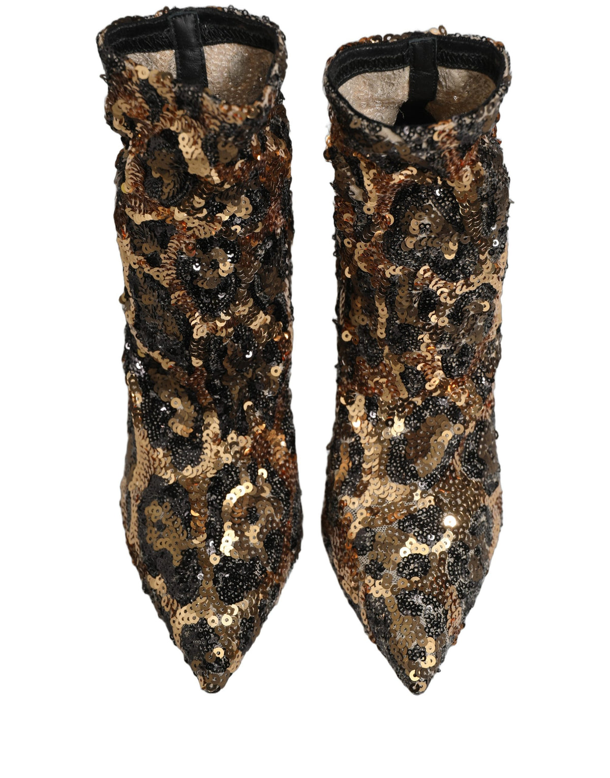 Dolce & Gabbana Gold Leopard Sequin Sock Ankle Boots
