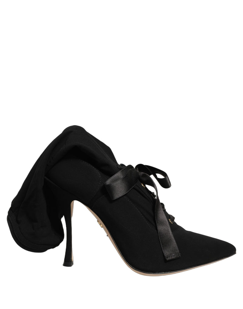 Dolce & Gabbana Black Stiletto Heels Mid Calf Boots