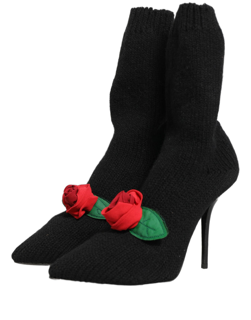 Dolce & Gabbana Black Stiletto Heels Mid Calf Boots