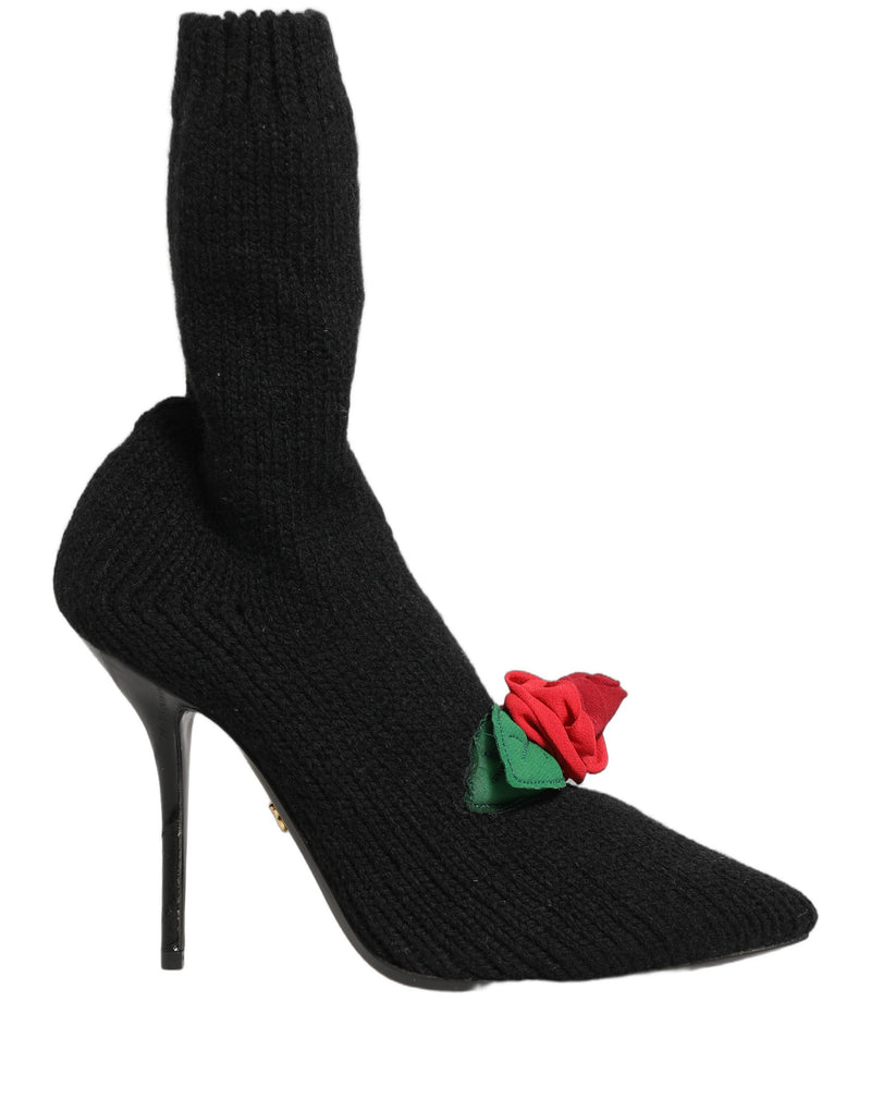 Dolce & Gabbana Black Stiletto Heels Mid Calf Boots