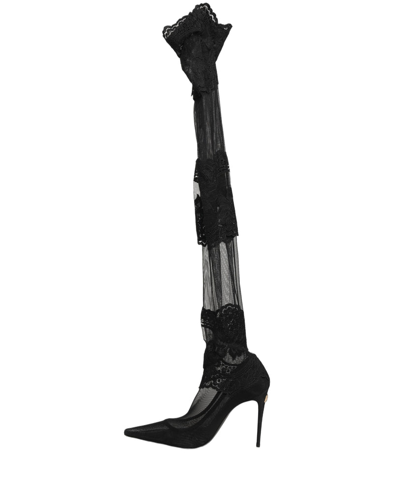 Dolce & Gabbana Black Over The Knee Sock Pumps Boots