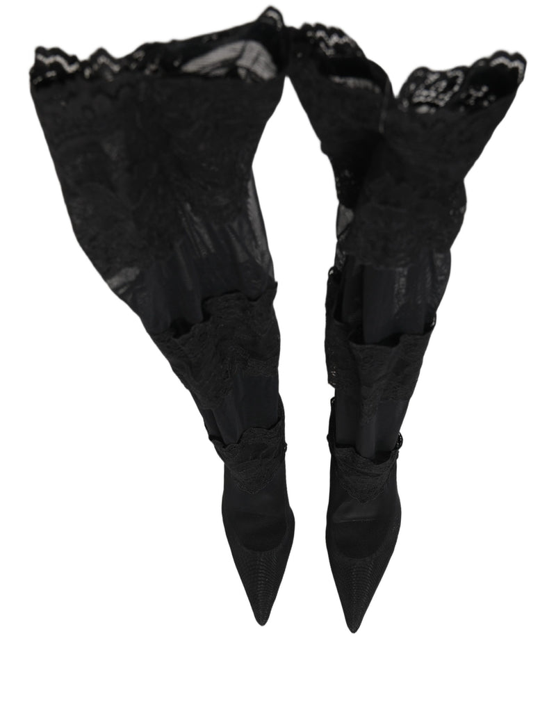 Dolce & Gabbana Black Over The Knee Sock Pumps Boots