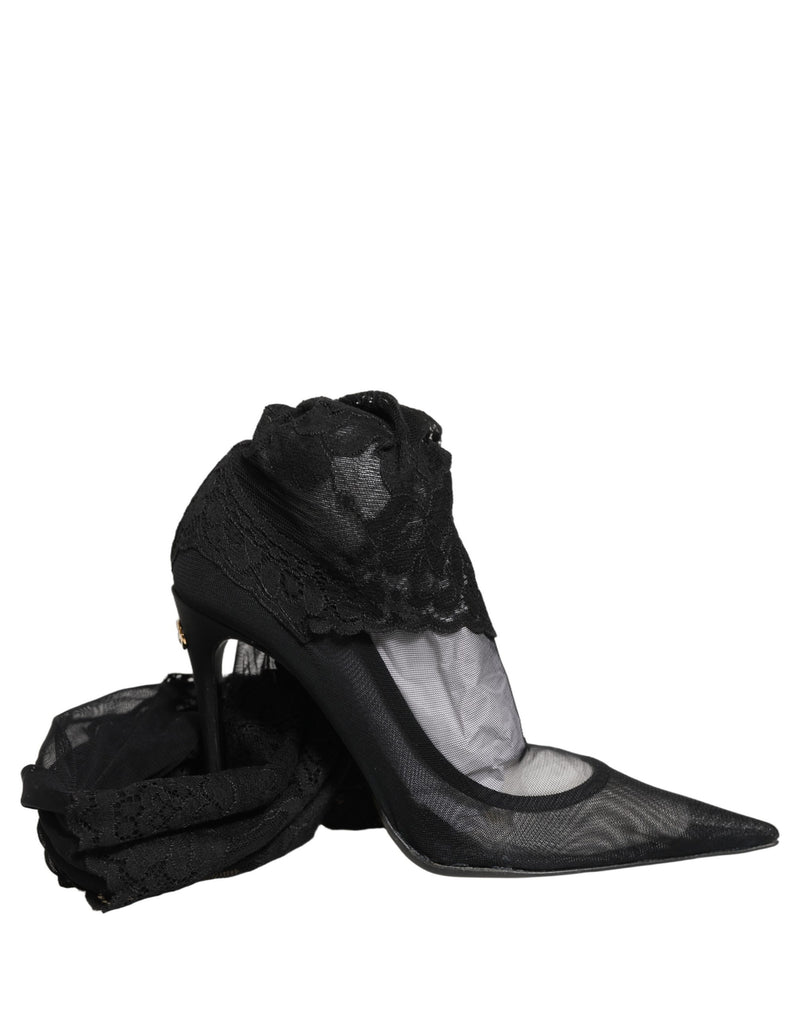 Dolce & Gabbana Black Over The Knee Sock Pumps Boots