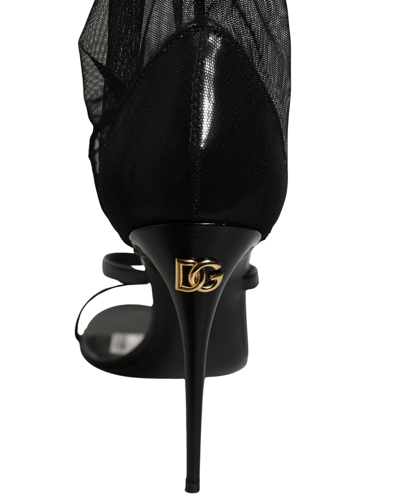 Dolce & Gabbana Stiletto Sandals Socks Knee High Boots - Black