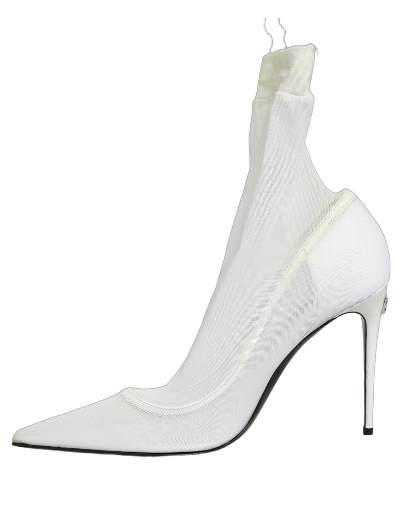 Dolce & Gabbana White Tulle Stretch Mesh Sock Boots