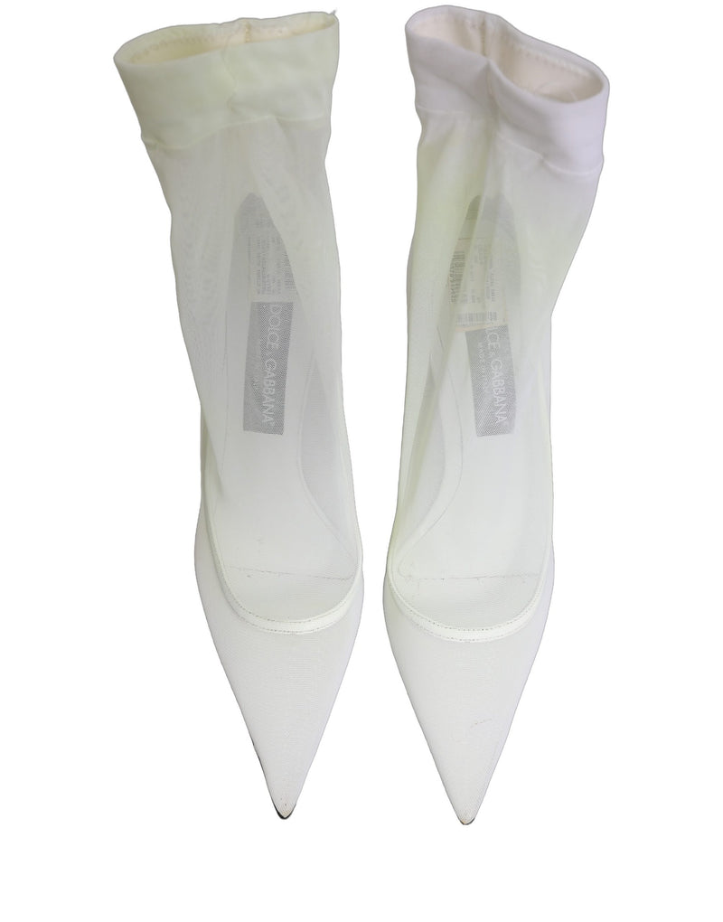 Dolce & Gabbana White Tulle Stretch Mesh Sock Boots