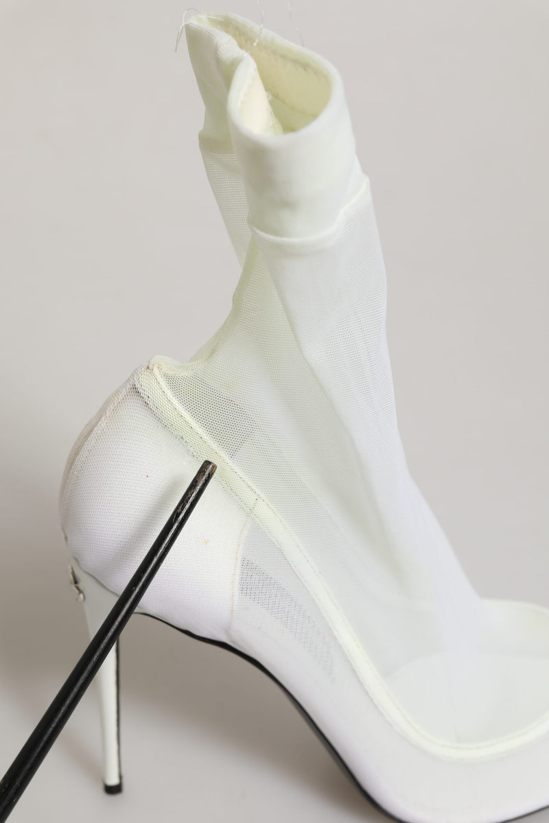 Dolce & Gabbana White Tulle Stretch Mesh Sock Boots