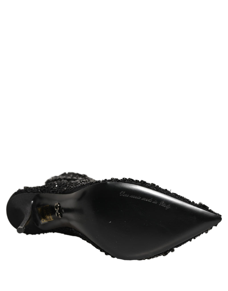 Dolce & Gabbana Black Embellished Mesh Ankle Boots