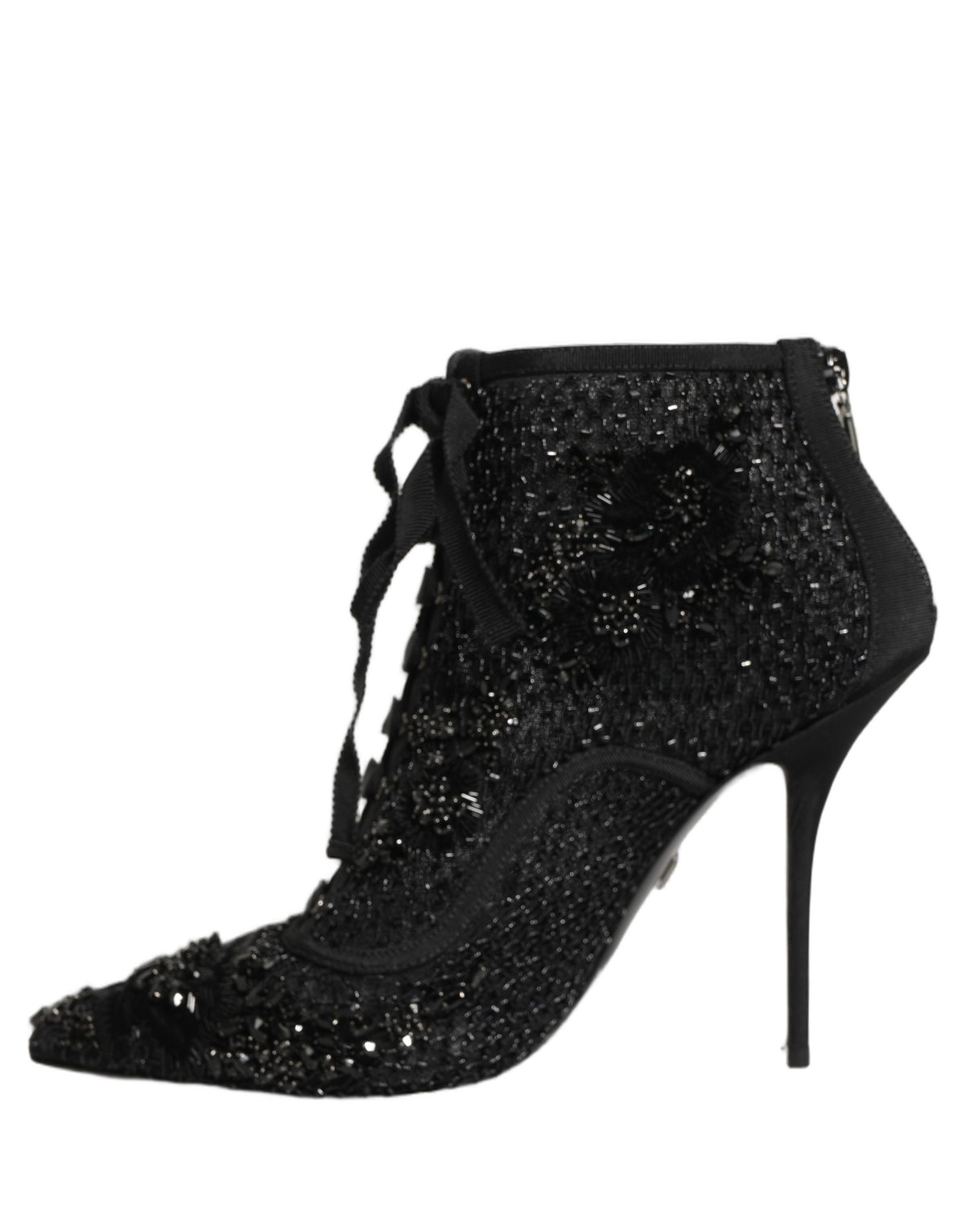 Dolce & Gabbana Black Embellished Mesh Ankle Boots