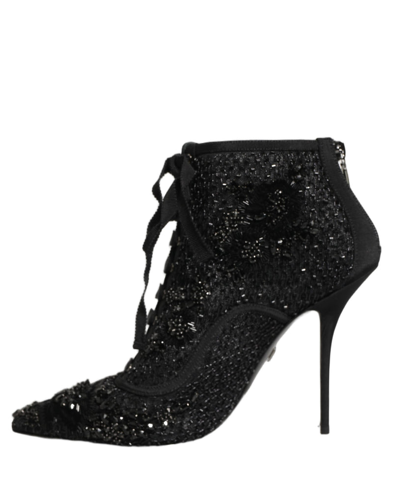 Dolce & Gabbana Black Embellished Mesh Ankle Boots