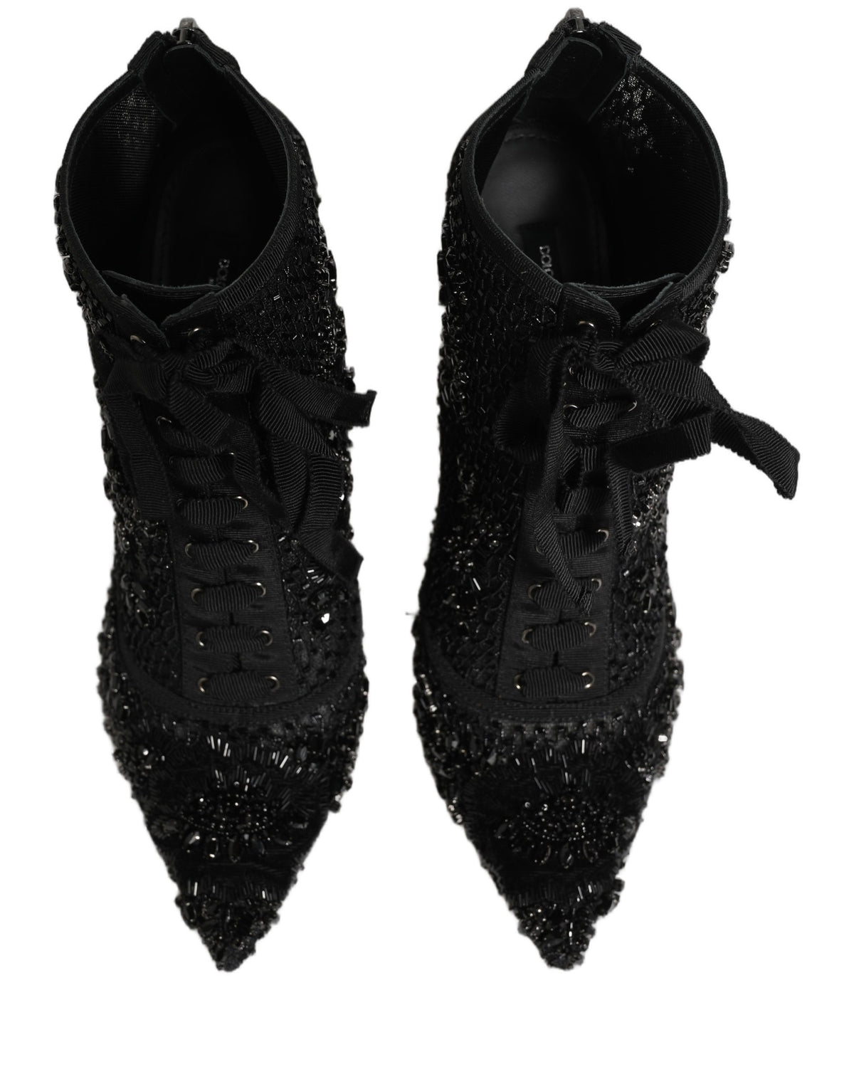 Dolce & Gabbana Black Embellished Mesh Ankle Boots