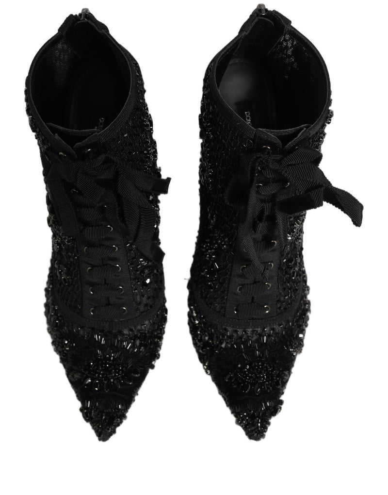 Dolce & Gabbana Black Embellished Mesh Ankle Boots