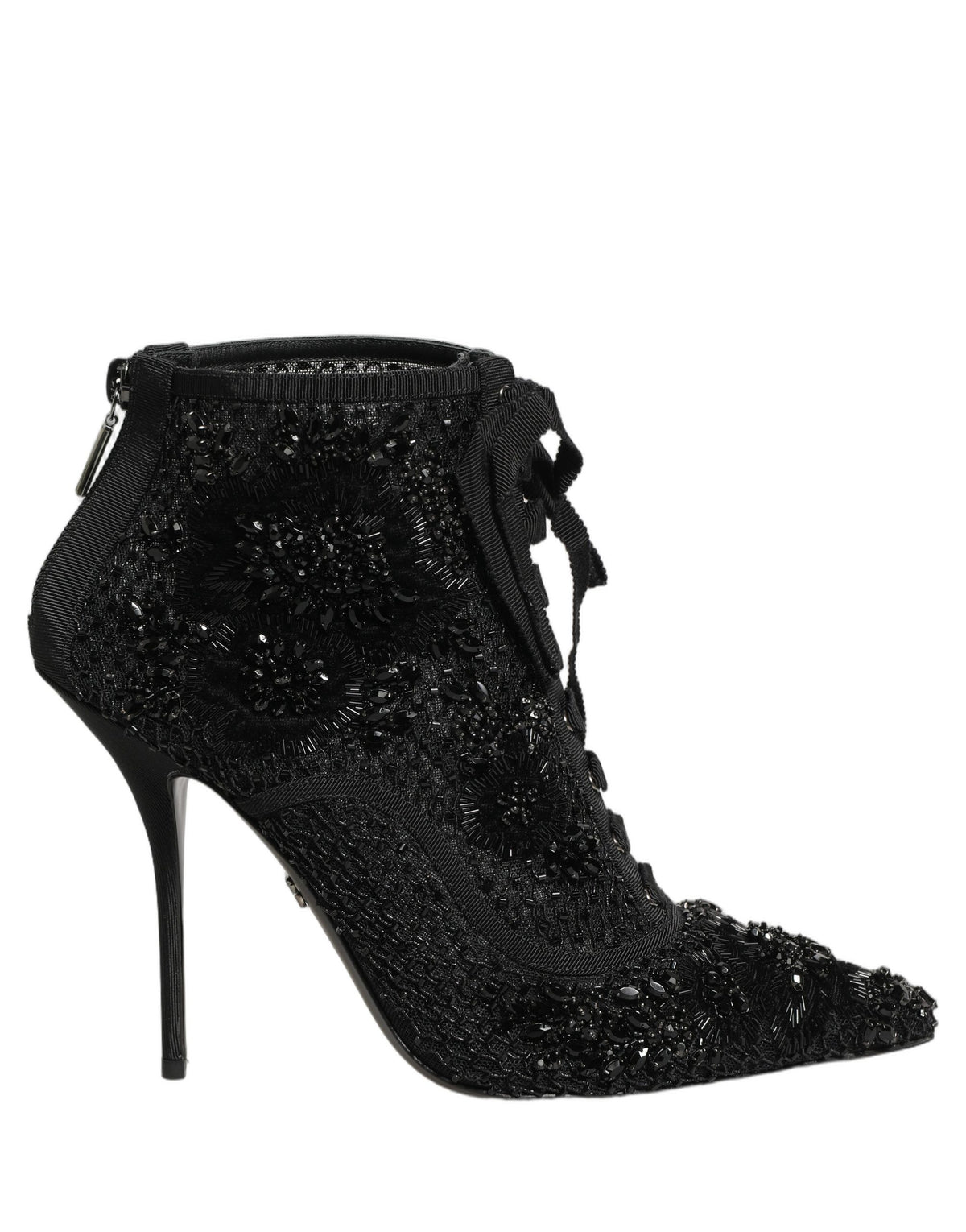 Dolce & Gabbana Black Embellished Mesh Ankle Boots