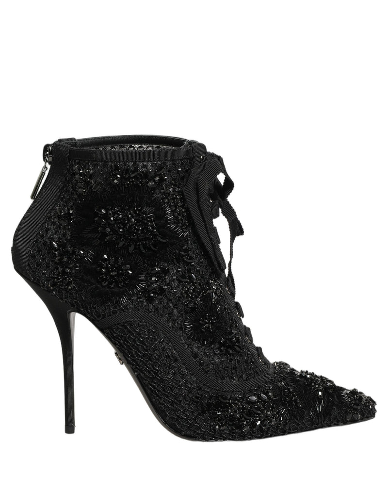Dolce & Gabbana Black Embellished Mesh Ankle Boots