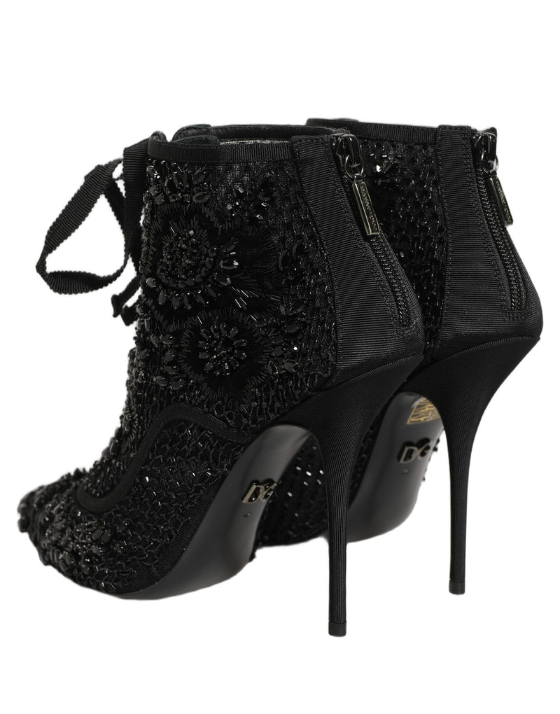 Dolce & Gabbana Black Embellished Mesh Ankle Boots