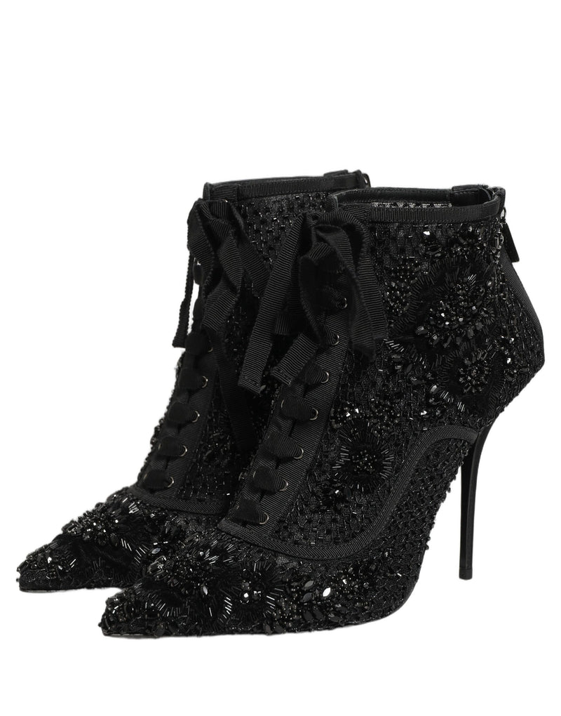Dolce & Gabbana Black Embellished Mesh Ankle Boots