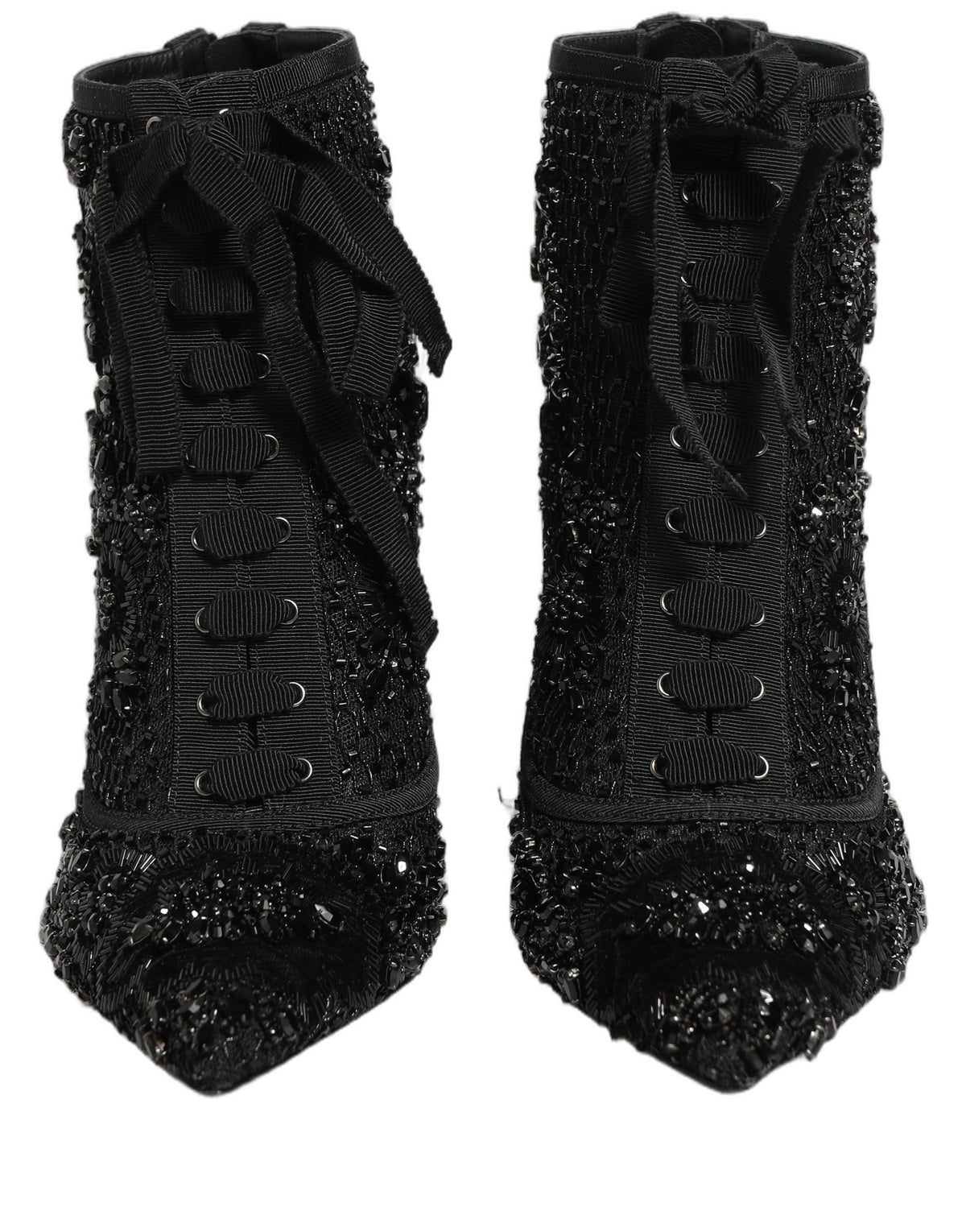 Dolce & Gabbana Black Embellished Mesh Ankle Boots
