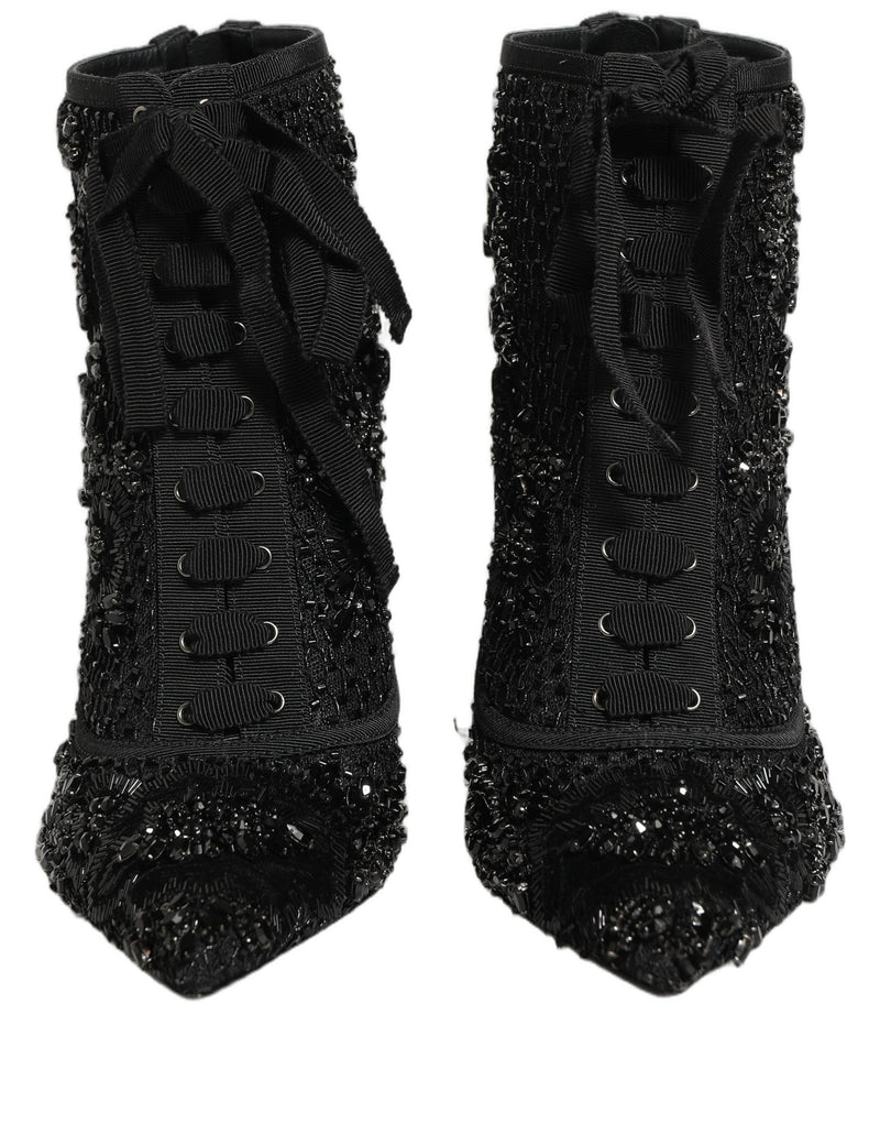 Dolce & Gabbana Black Embellished Mesh Ankle Boots