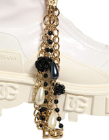 Dolce & Gabbana Biker Boots - White Leather Rubber Logo Ankle Boots