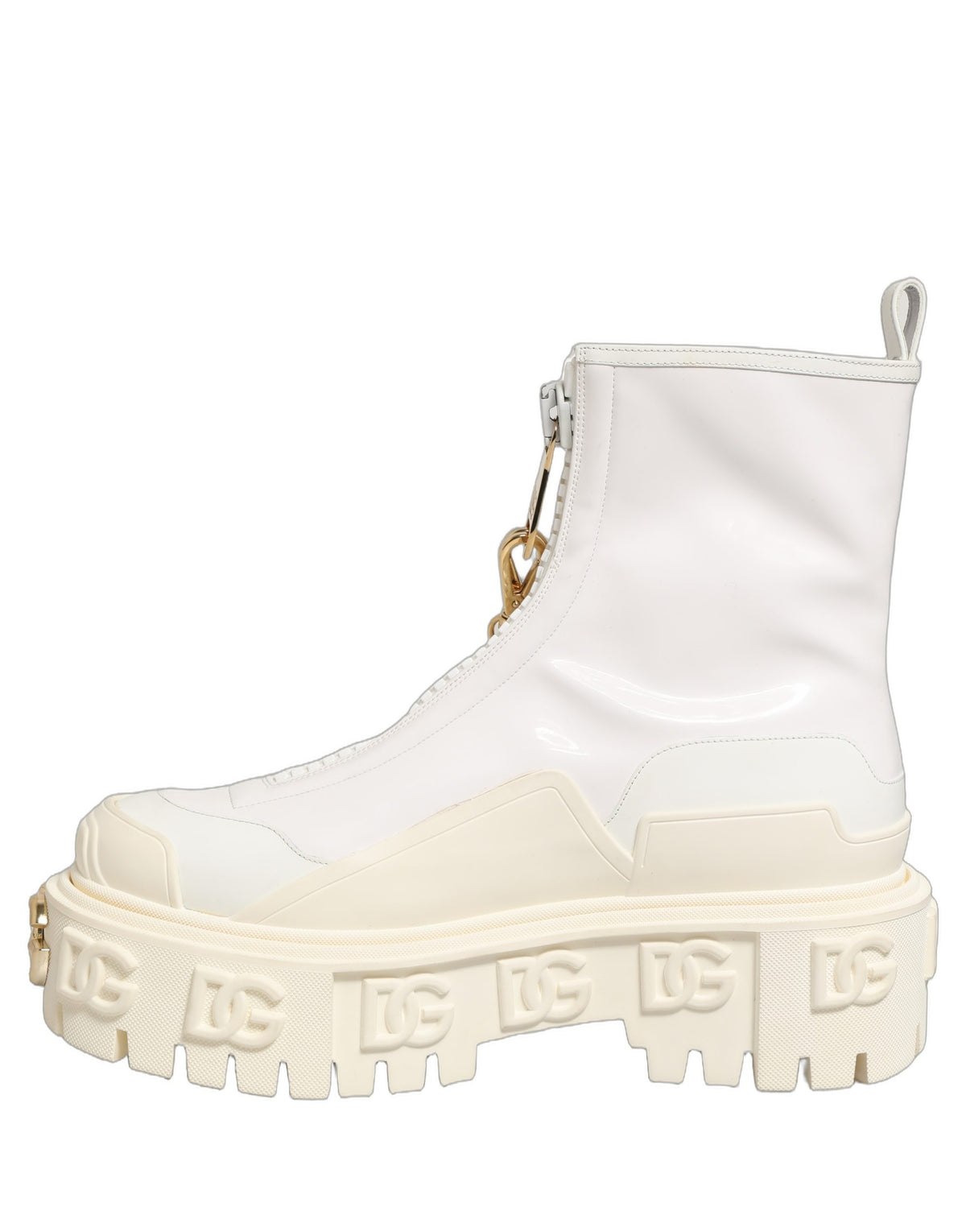 Dolce & Gabbana Biker Boots - White Leather Rubber Logo Ankle Boots