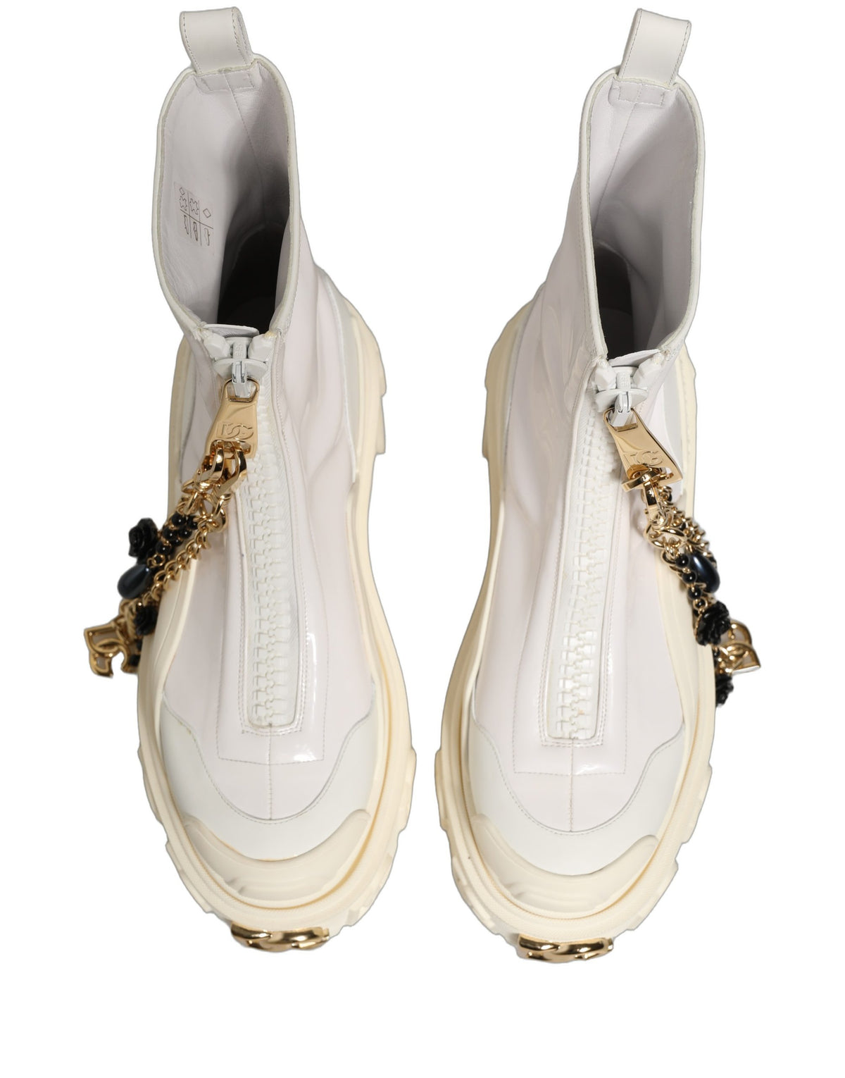 Dolce & Gabbana Biker Boots - White Leather Rubber Logo Ankle Boots