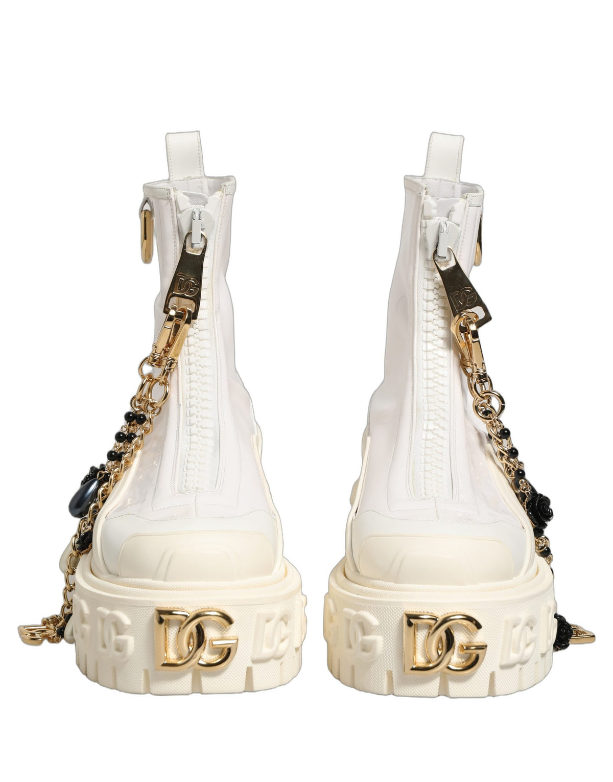 Dolce & Gabbana Biker Boots - White Leather Rubber Logo Ankle Boots