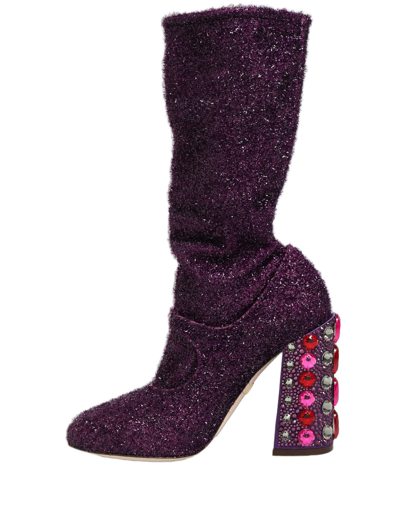 Dolce & Gabbana Purple Crystal Lurex Fantasy Boots