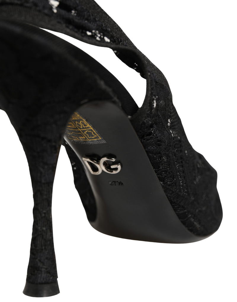 Dolce & Gabbana Black Lace Pointed Toe Slingback Pumps