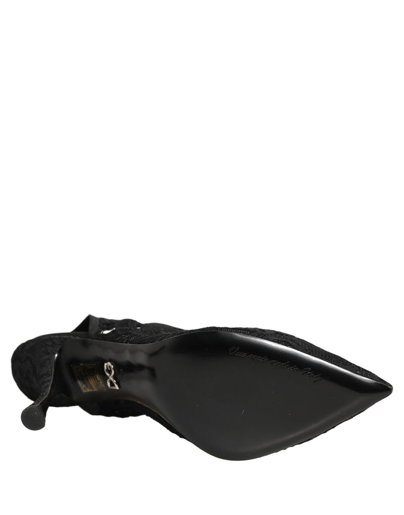 Dolce & Gabbana Black Lace Pointed Toe Slingback Pumps