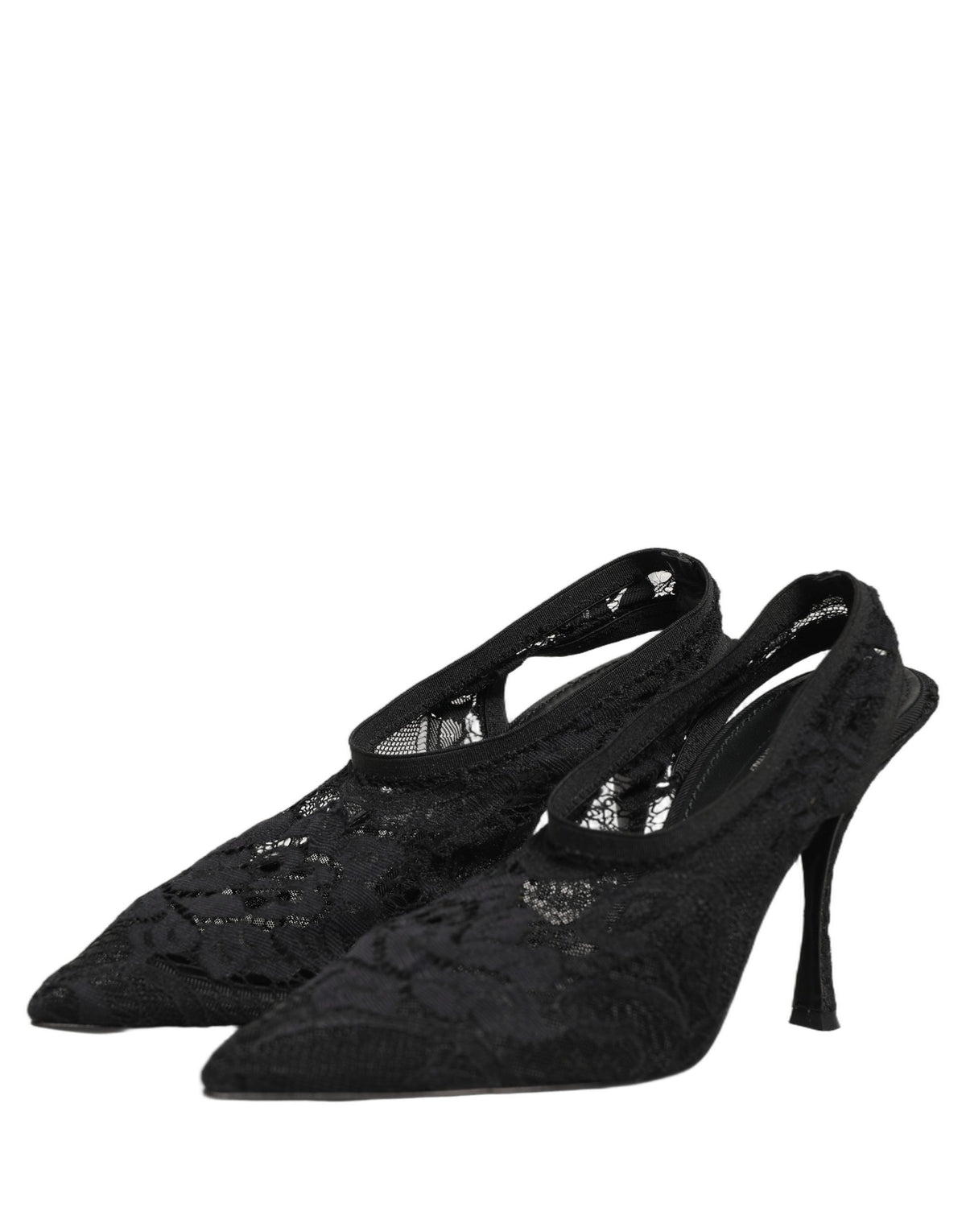 Dolce & Gabbana Black Lace Pointed Toe Slingback Pumps