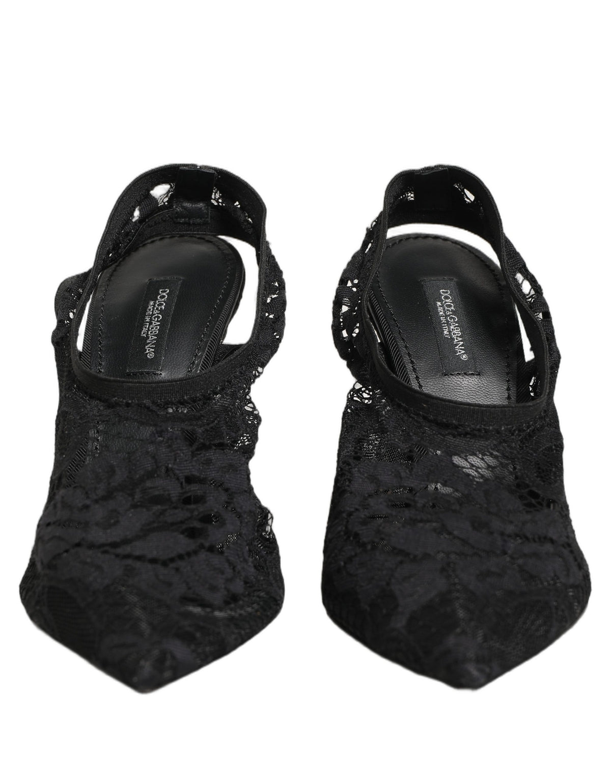Dolce & Gabbana Black Lace Pointed Toe Slingback Pumps