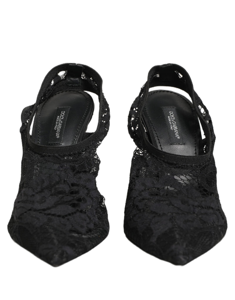 Dolce & Gabbana Black Lace Pointed Toe Slingback Pumps