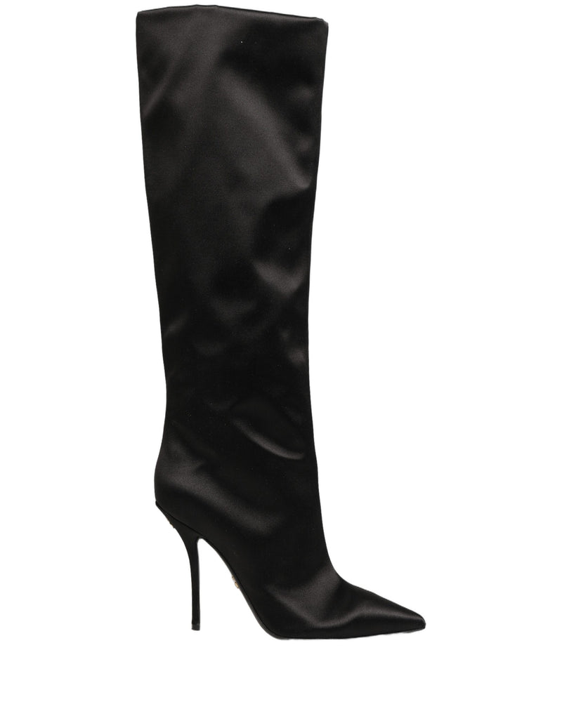 Dolce & Gabbana Black Satin Knee High Stiletto Boots
