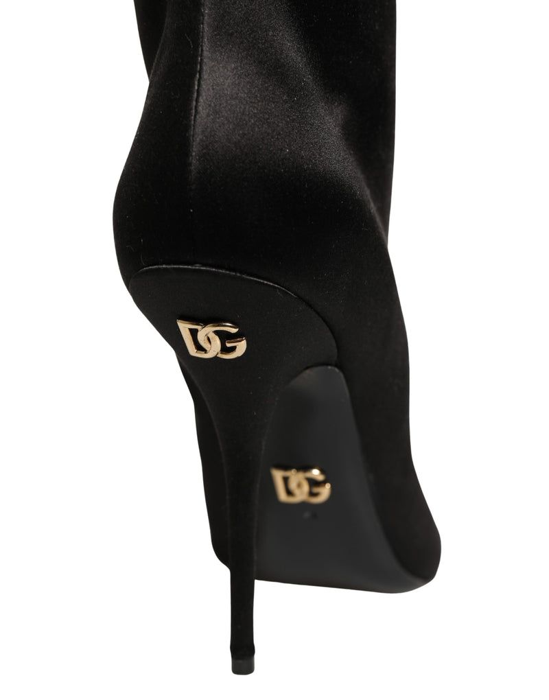 Dolce & Gabbana Black Satin Knee High Stiletto Boots