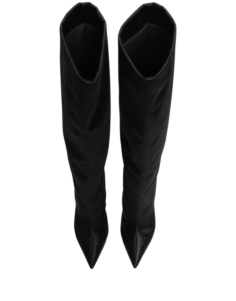 Dolce & Gabbana Black Satin Knee High Stiletto Boots