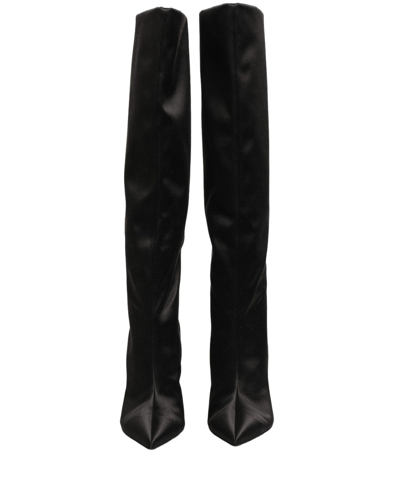 Dolce & Gabbana Black Satin Knee High Stiletto Boots