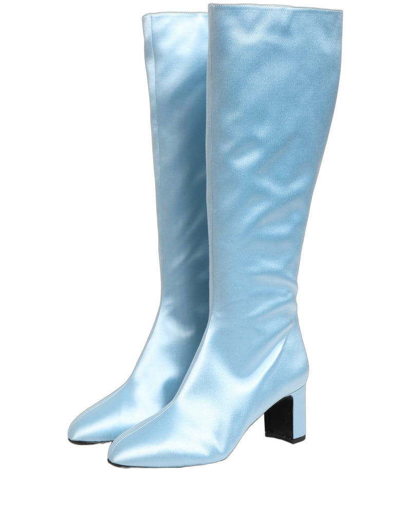 Dolce & Gabbana Light Blue Satin Knee High Boots
