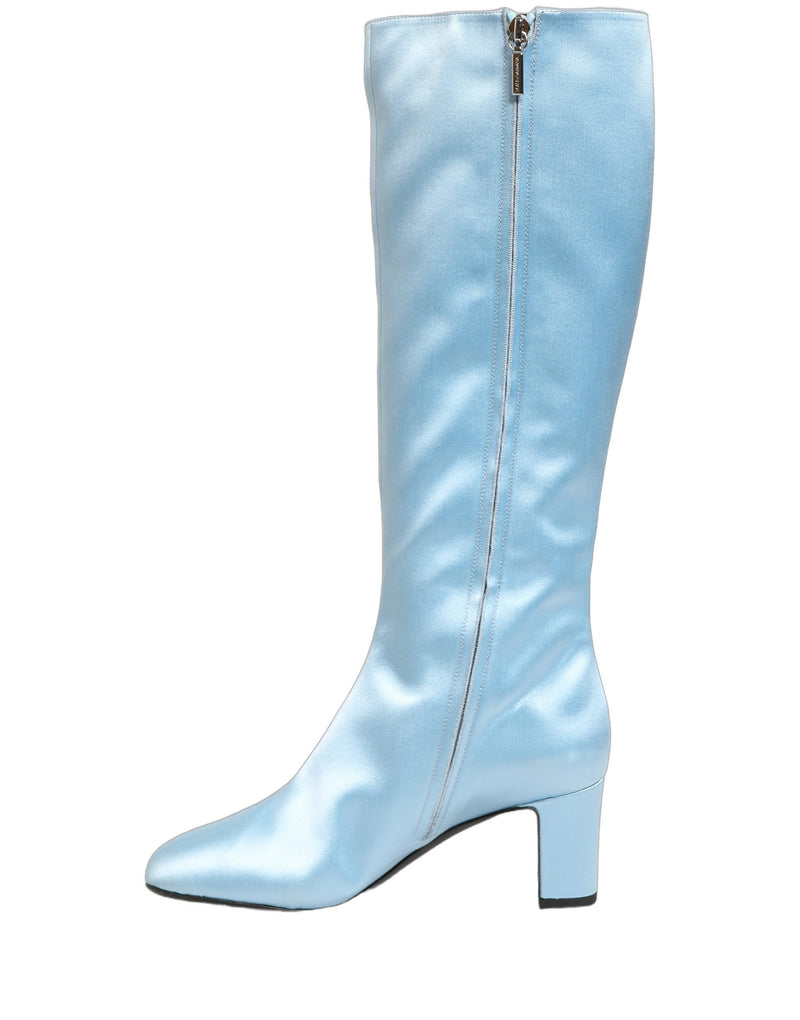 Dolce & Gabbana Light Blue Satin Knee High Boots