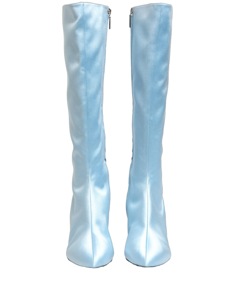 Dolce & Gabbana Light Blue Satin Knee High Boots